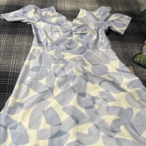 Club Monaco v-neck ruched front a-line robe dress blue white NWOT size 0 $229.00